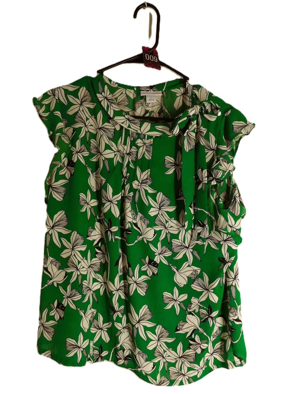 Liz Claiborne Green Floral Tie-Accent Cap Sleeve Blouse
